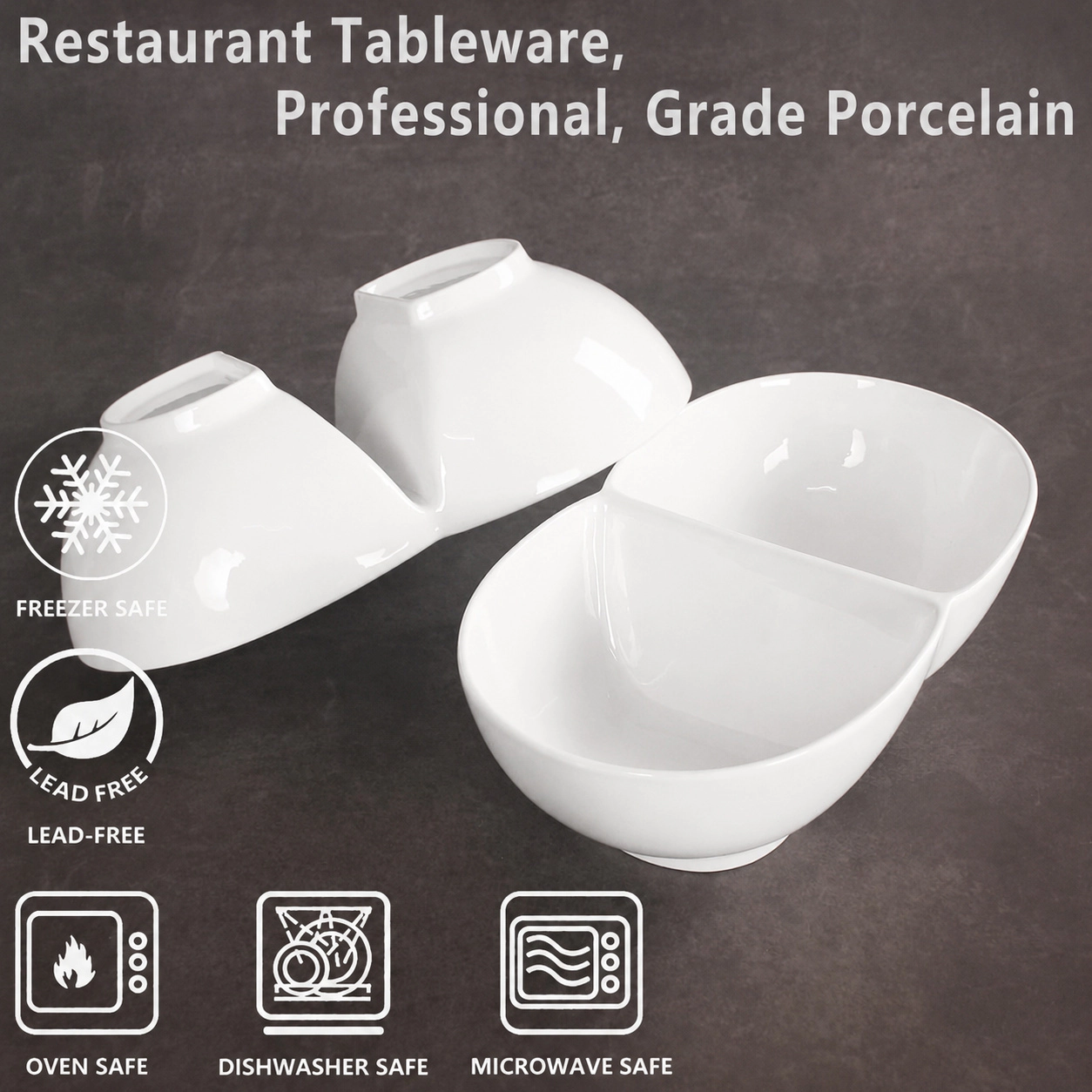 WZK Set of 2 Ceramic Chip Dip Bowls Divided Serving Platter