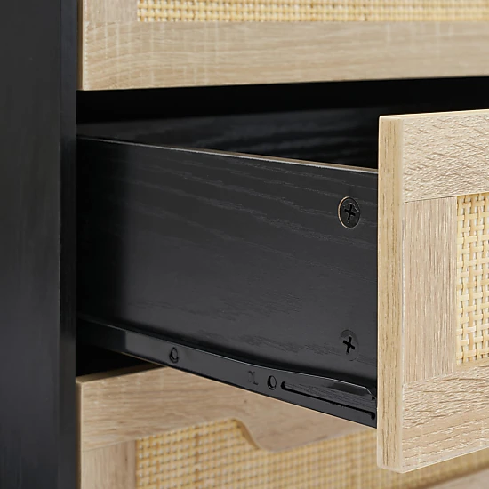 BebreezChic Set of 2, Modern Bedside Table with 3 Natural Wicker Drawers and Shelves for Bedroom and Living Room
