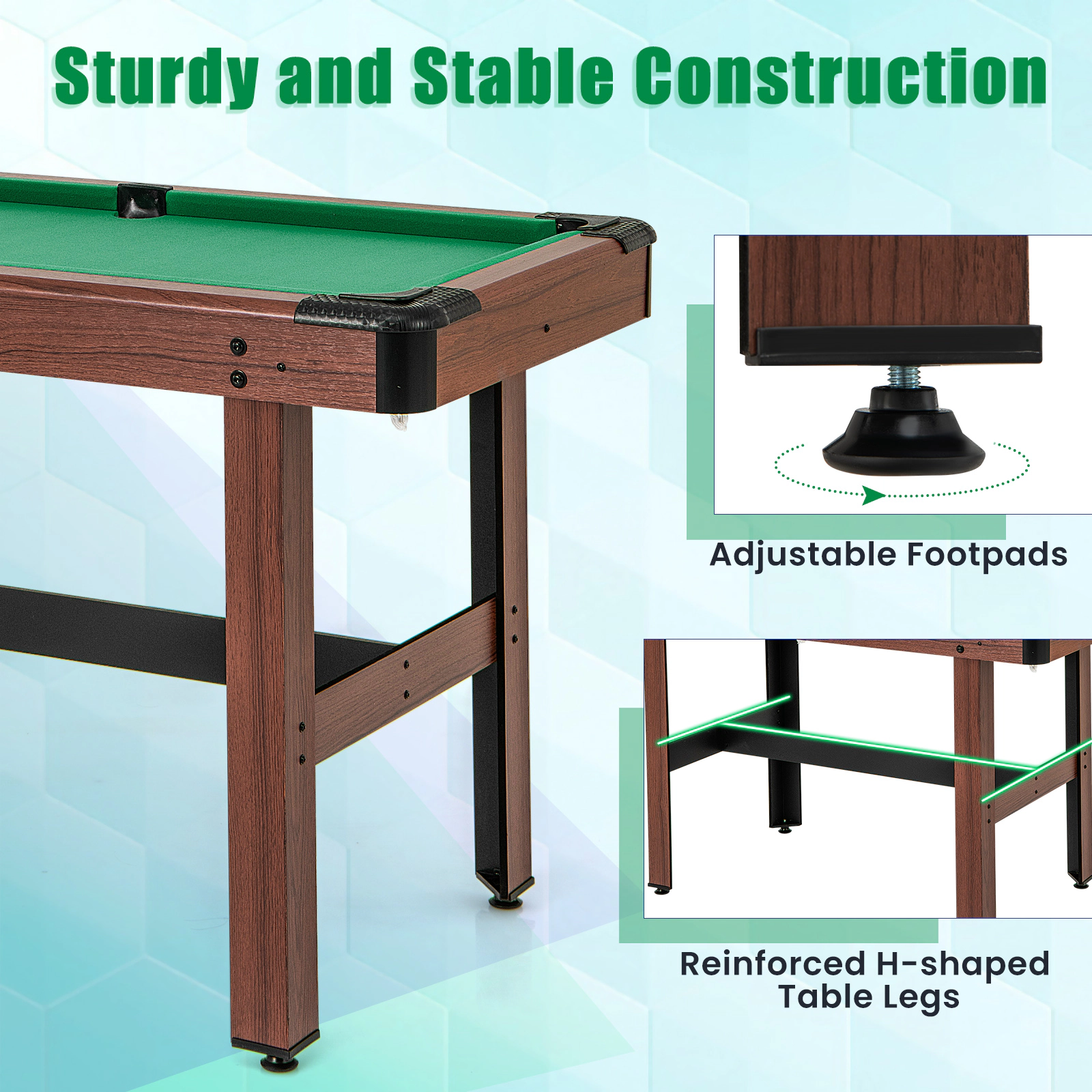 SUGIFT Green Wooden Pool Billiard Table with Full Ball Set and 36-in Cue Sticks 48-in W 24-in D 30-in H