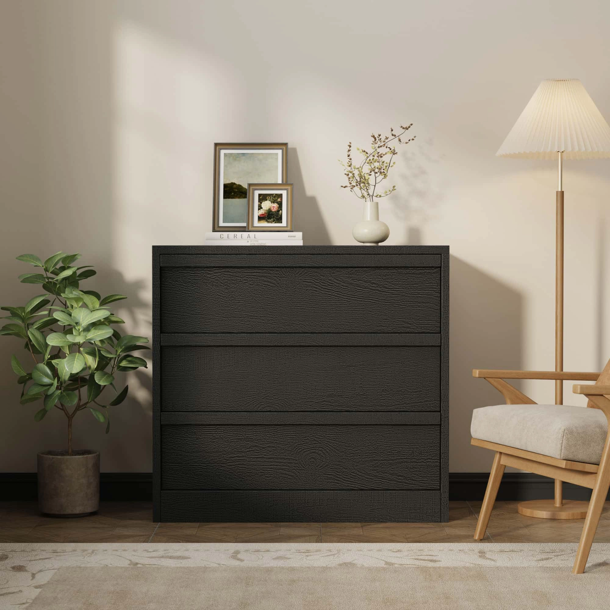 3 Drawer Dresser, Freestanding MDF Chest of Drawers with Storage Top and Anti-Tip Hardware for Bedroom