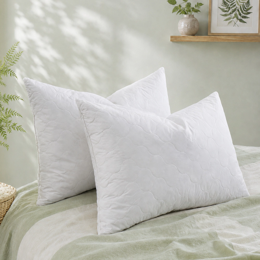 PEACENEST Gourd Quilted Goose Feather Pillow Set Soft Supportive Bed Pillows
