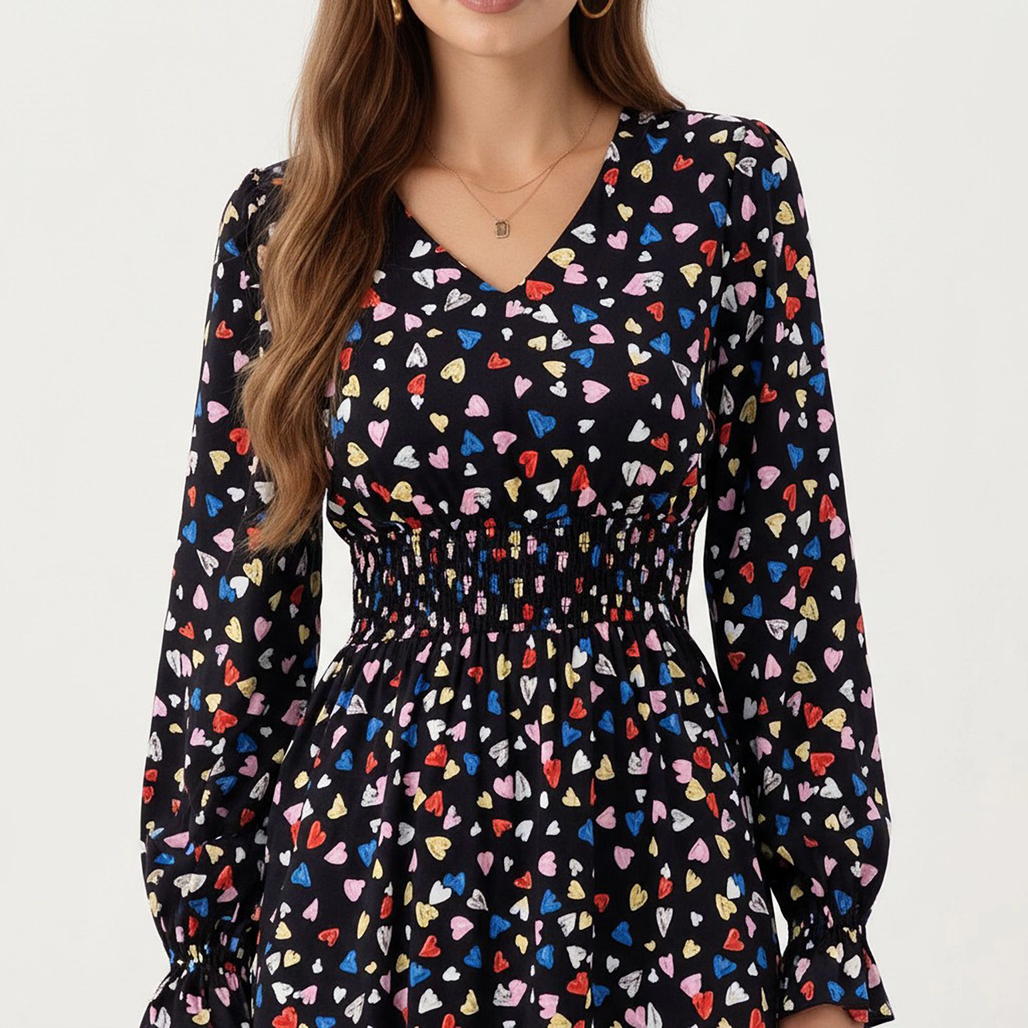 Anna-Kaci Womens Floral V-Neck Long Sleeve Maxi Dress with Ruffle Cuffs