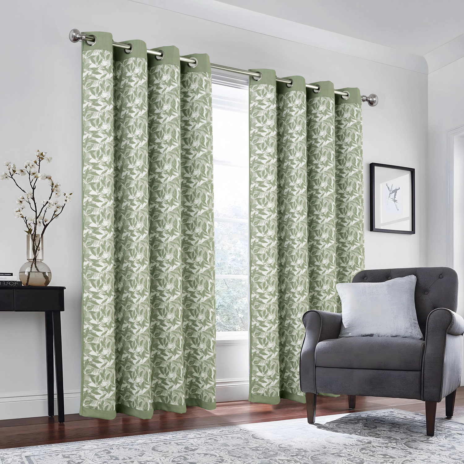 RT Designers Collection 100% Polyester 190 GSM Marina Revisible Blackout Grommet Curtain Panel 54" x 84" Sage
