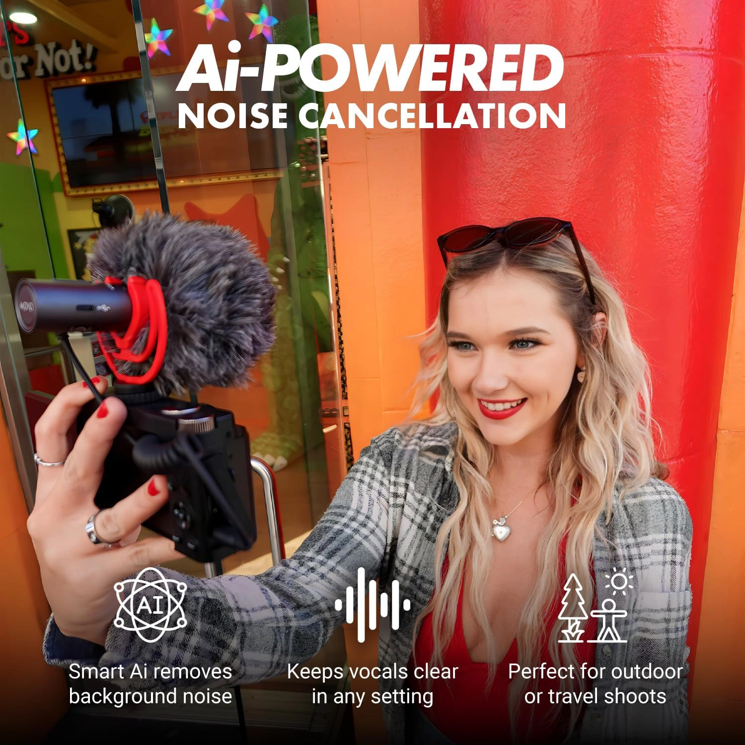 Movo VXR10-AI Shotgun Microphone with AI Noise Cancellation for Cameras Smartphones Computers