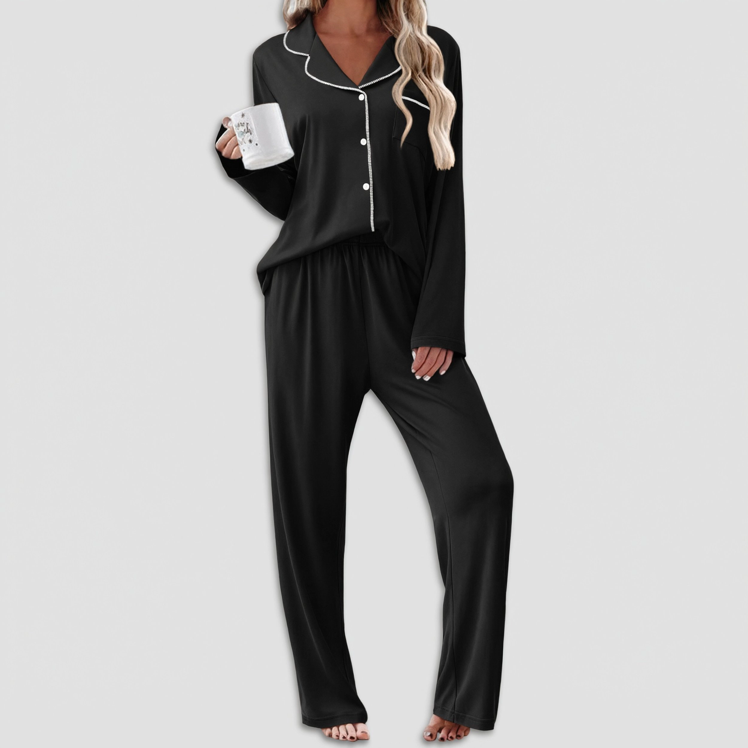 Ekouaer Womens Pajama Sets Two Piece Long Sleeve Sleepwear Soft Button Down Pajamas Lounge Set