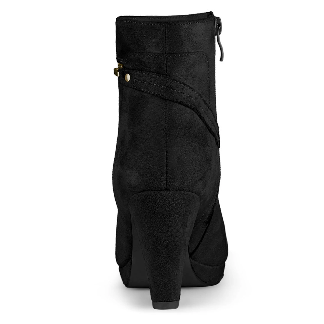 BLISSFUL STEP Women Faux Suede Round Toe Ankle Mid Heel Block Boots