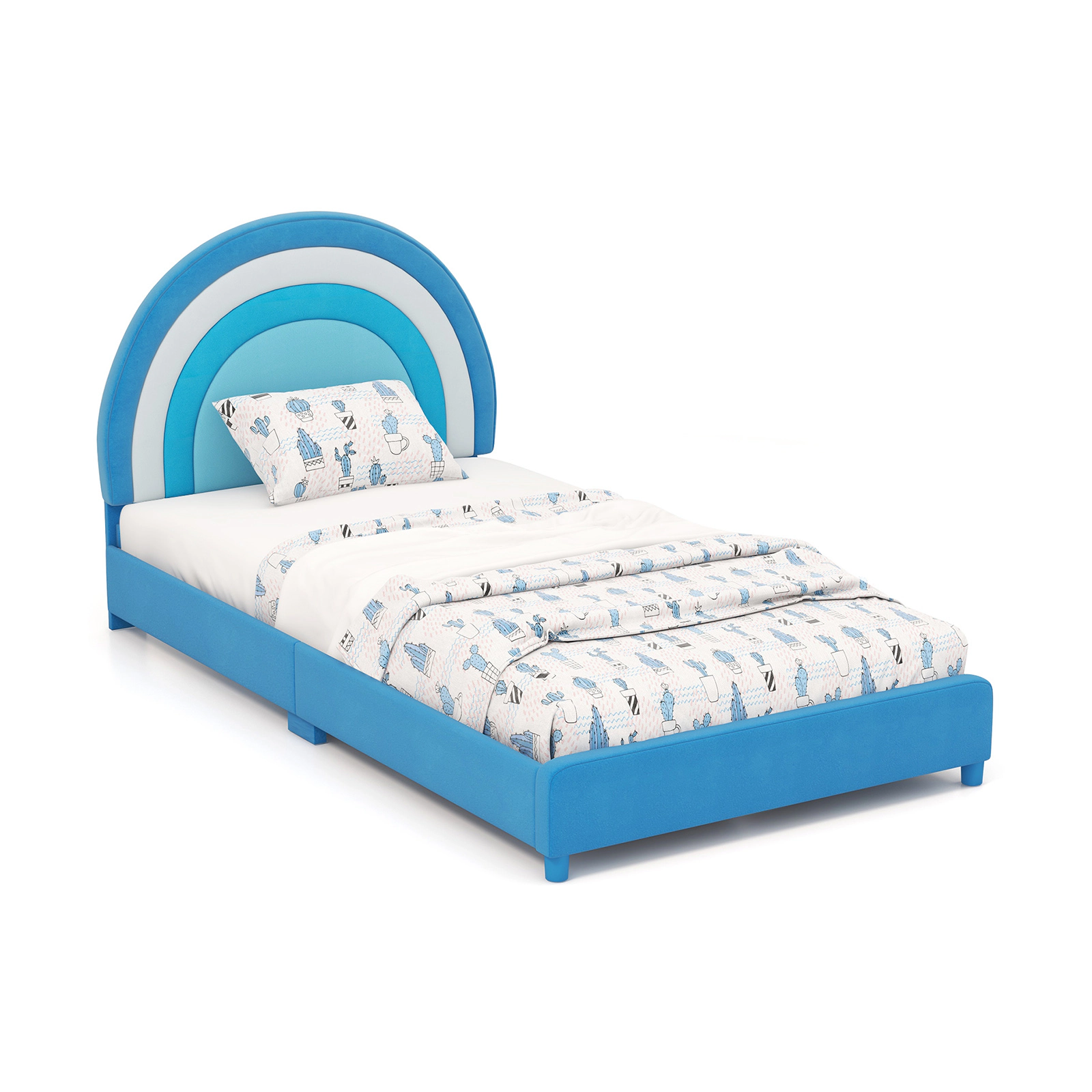 SUGIFT Height-Adjustable Twin Toddler Bed Frame Wooden Slats 660-lb Capacity Ages 3+ Gradient Pink Blue White & Pink
