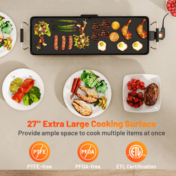 SUGIFT 27 Inch Electric Griddle Black Nonstick BBQ Grill with Egg Rings and Spatulas