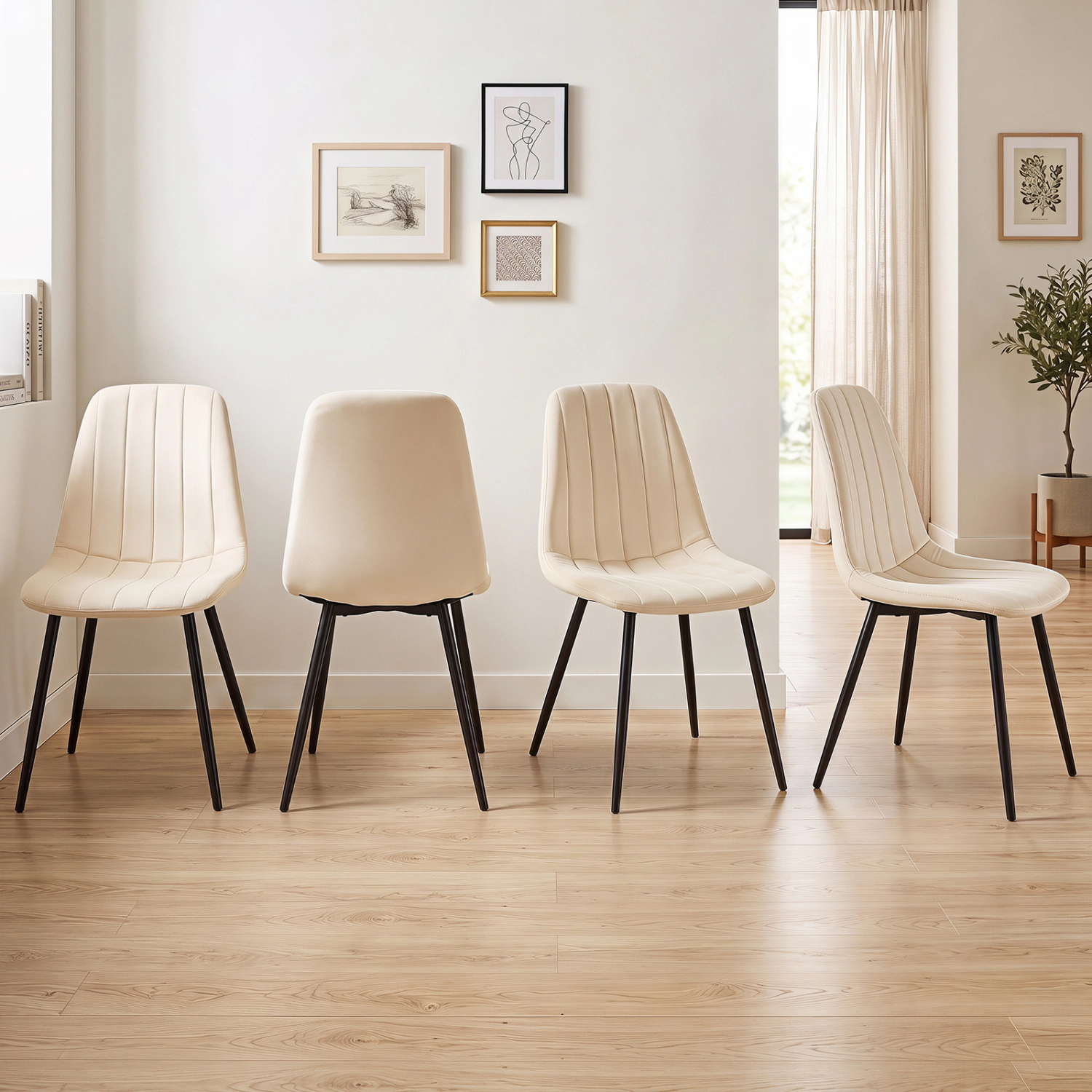 LJG Upholstered Fabric Dining Chairs Set of 4 with Sturdy Metal Legs and Curved Backrest