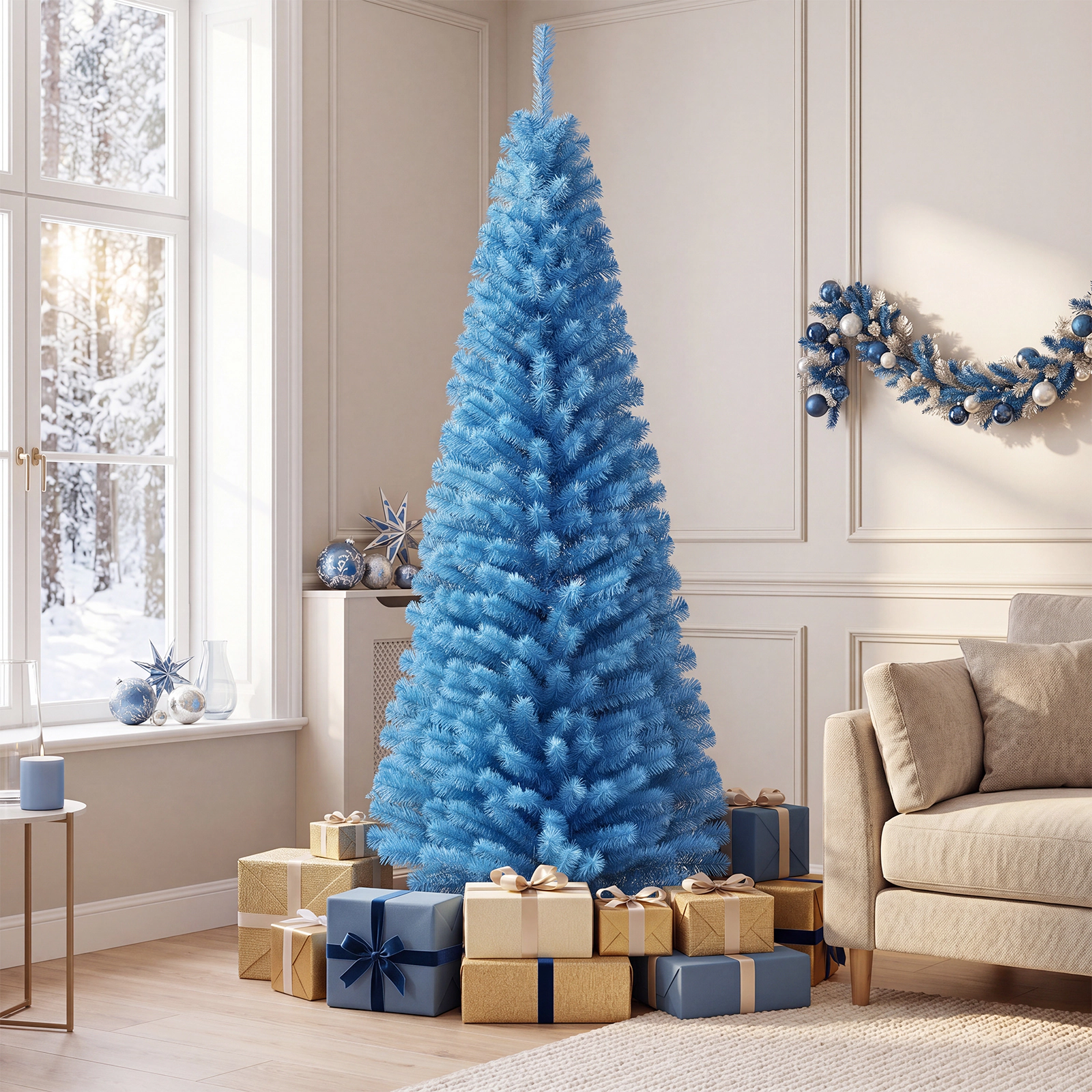 Costway 6 FT Artificial Christmas Tree Unlit Xmas Pencil Tree with 520 Branch Tips