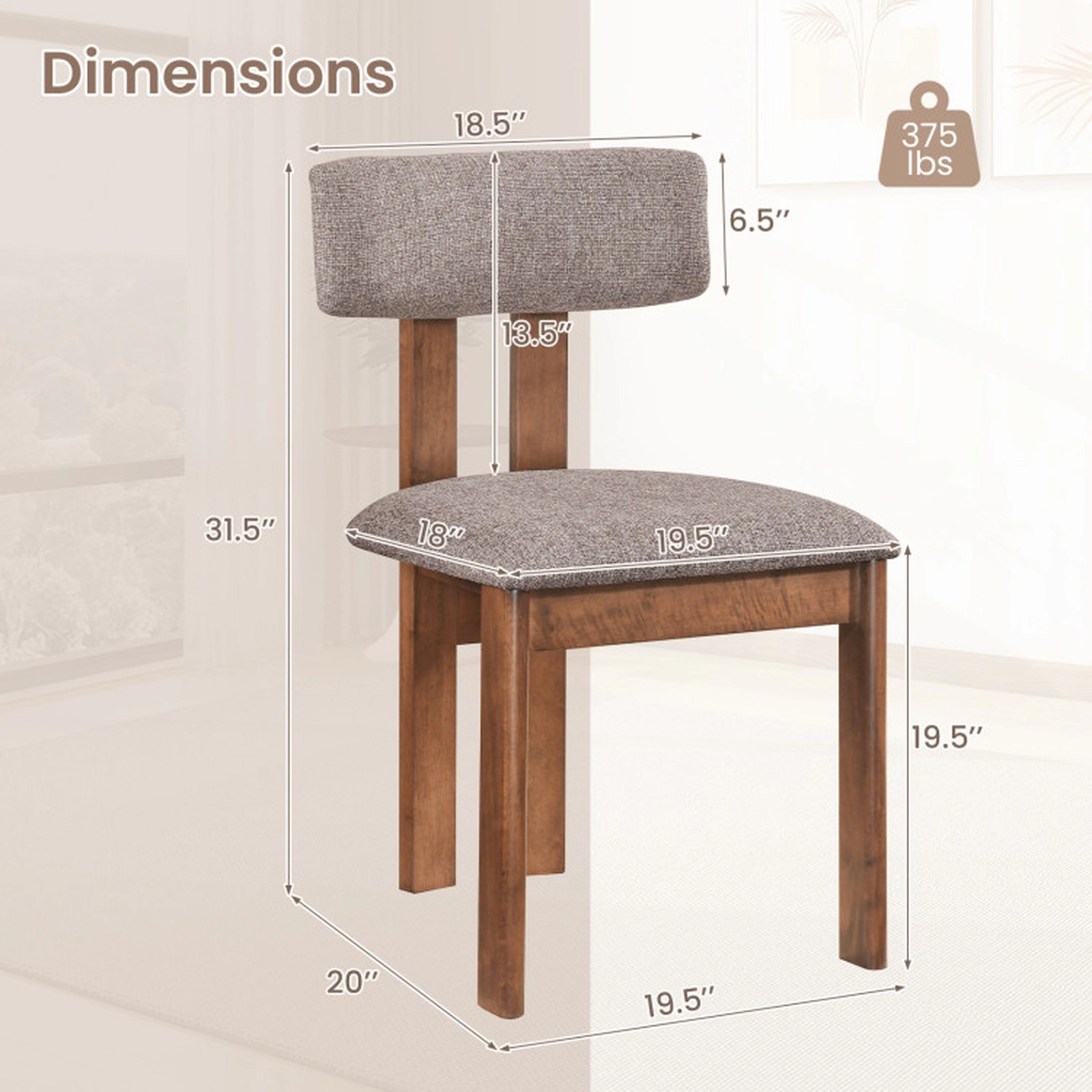 SUGIFT Set of 4 Walnut Upholstered Dining Chairs with Contoured Curved Backrest 20-in W 31.5-in H 375-lb Per Chair