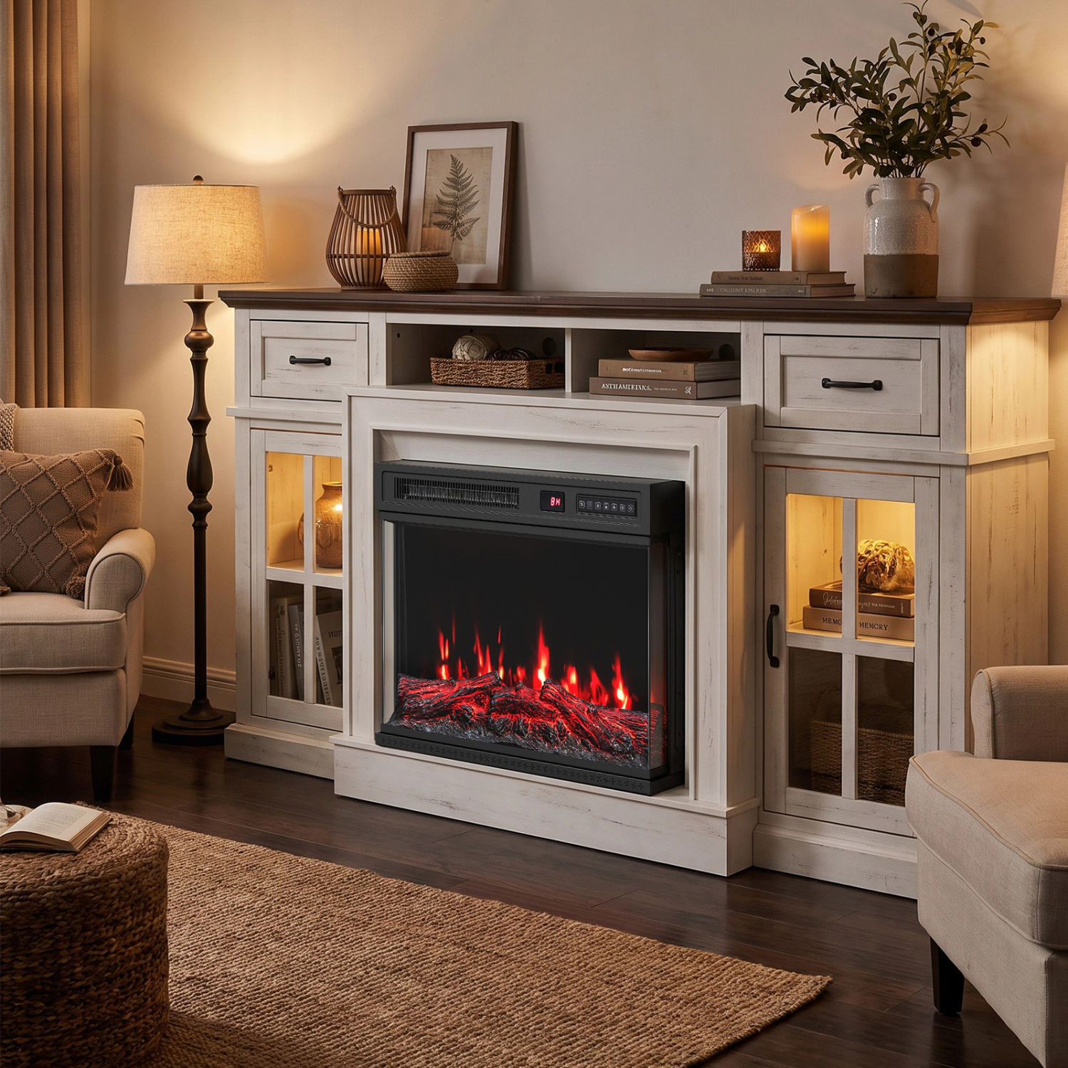 LJG 24/40/50/60 Inch 3-Sided Built-in Electric Fireplace Insert with 12 Flame Colors-24"