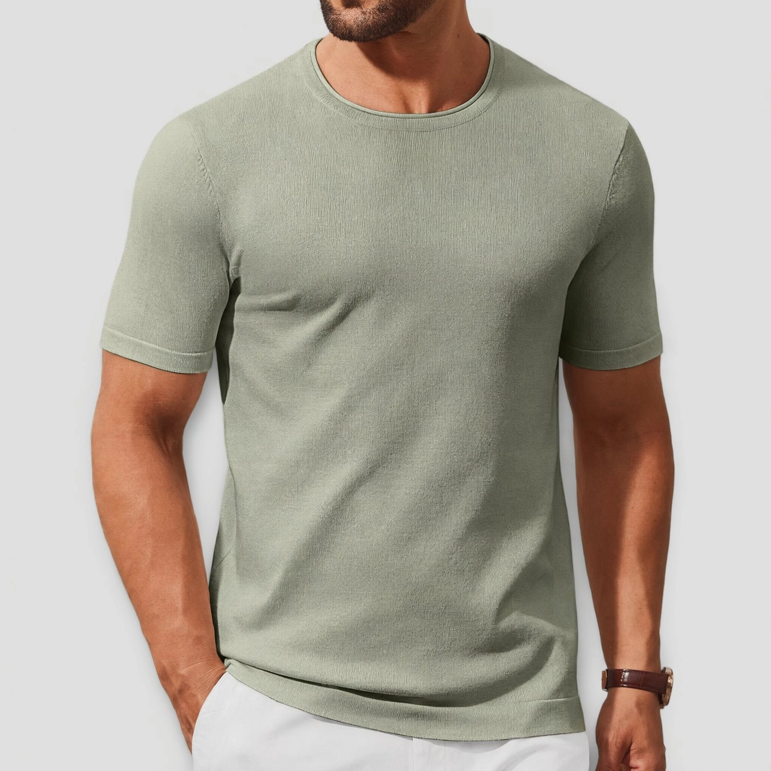 COOFANDY Mens Ribbed Knit Tee Short Sleeve Crew Neck Slim Fit Casual  Tops
