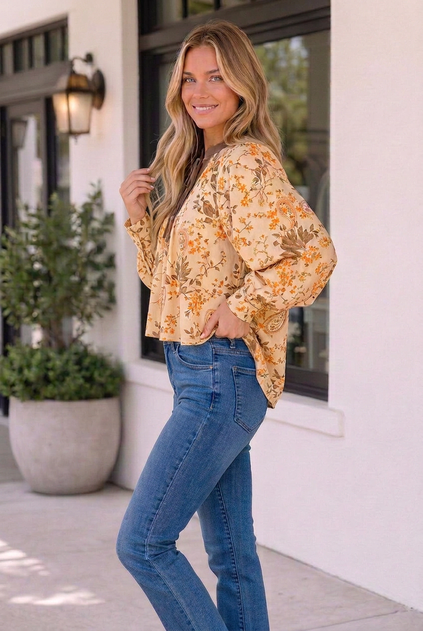 Threaded Pear Women's Kai Long Sleeve Blouse Top
