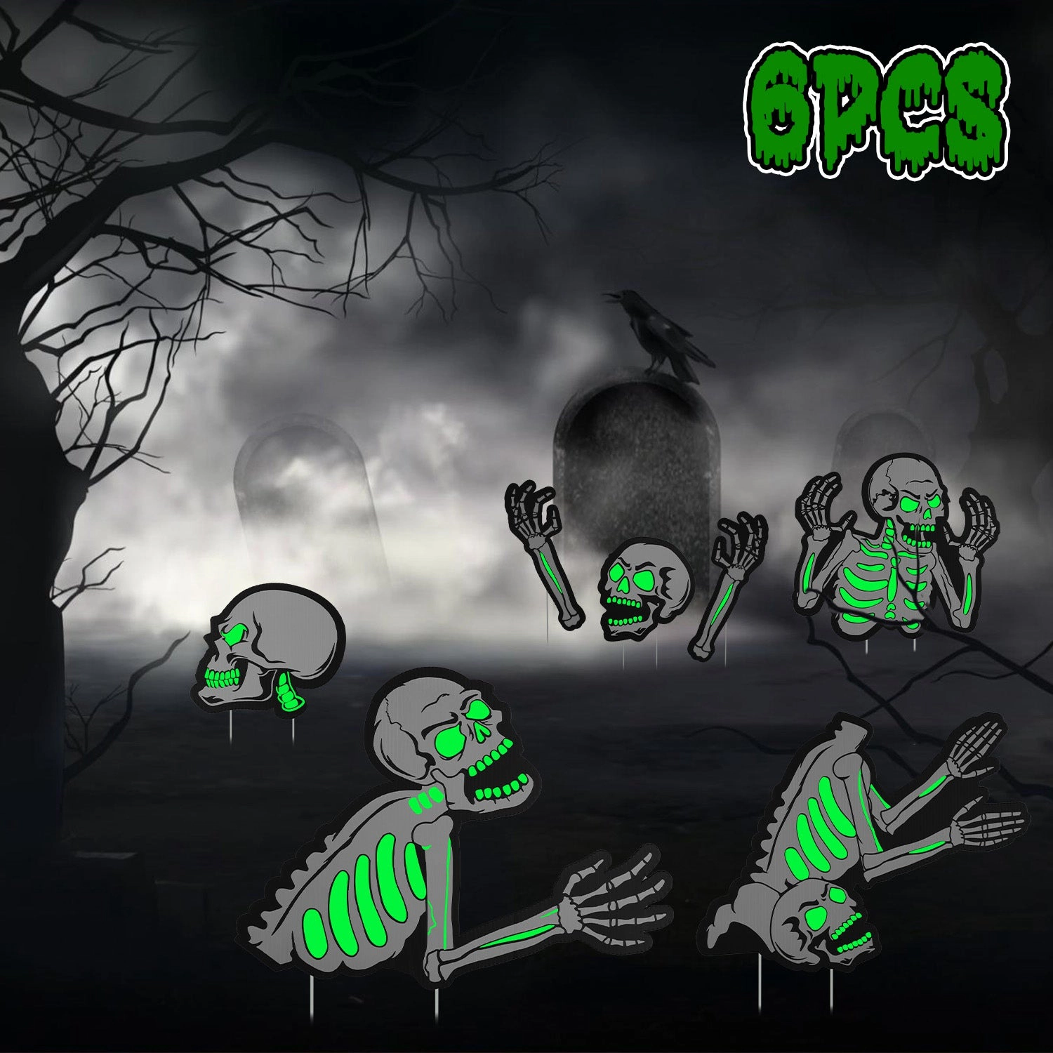 GBruno Glow-in-the-Dark Halloween Skeleton Yard Signs