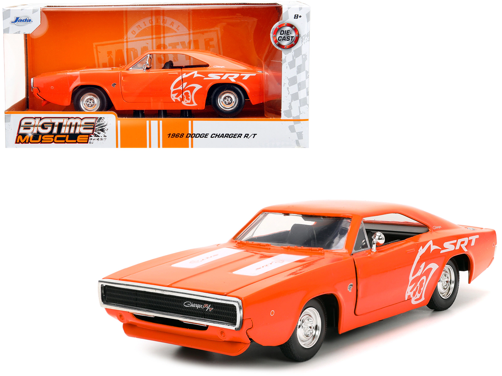 Jada 1968 Dodge Charger R/T Srt Orange With White Stripes And Graphics "Bigtime Muscle" Series 1/24 Diecast