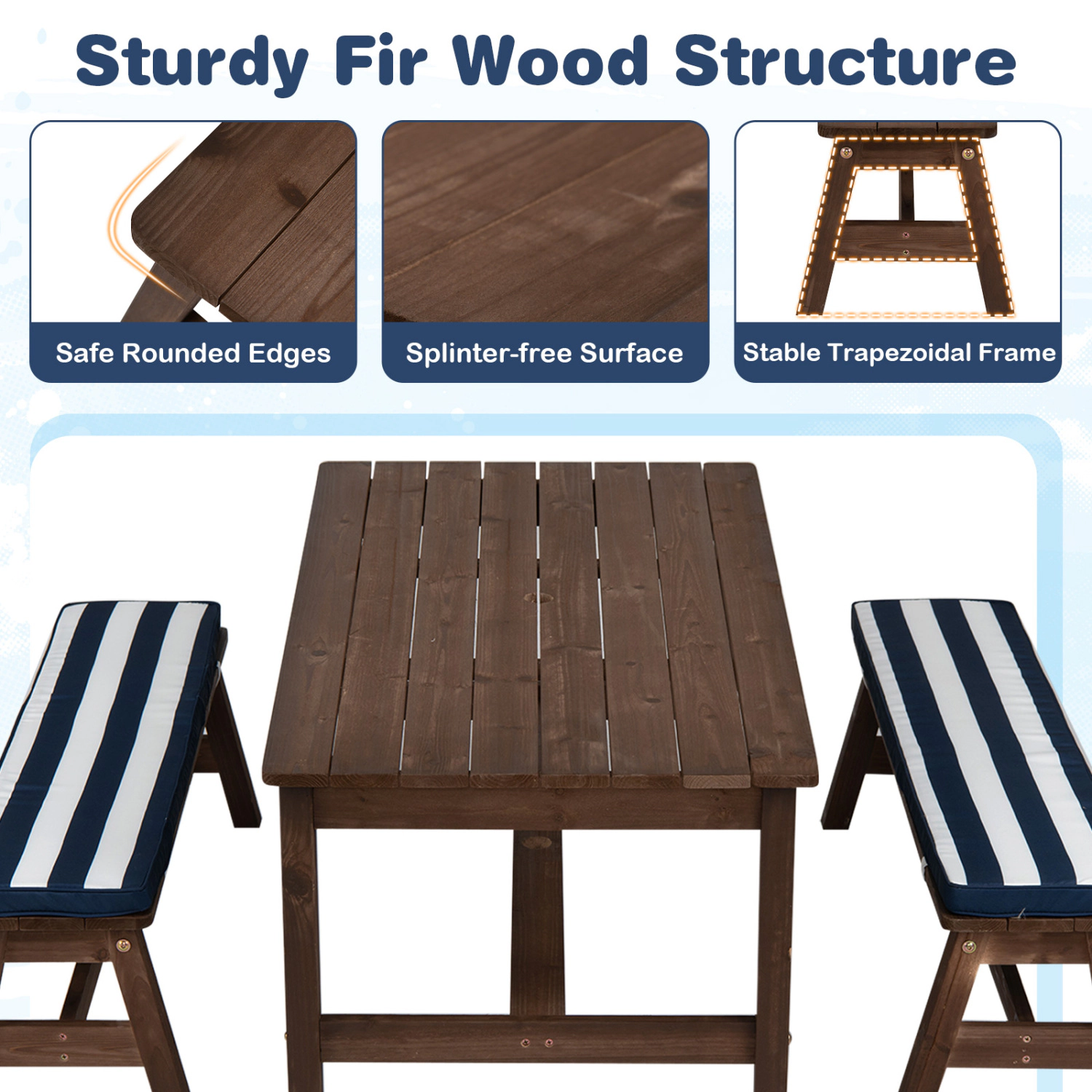Hivvago Outdoor Wooden Kids Picnic Table With Removable Umbrella And Cushions