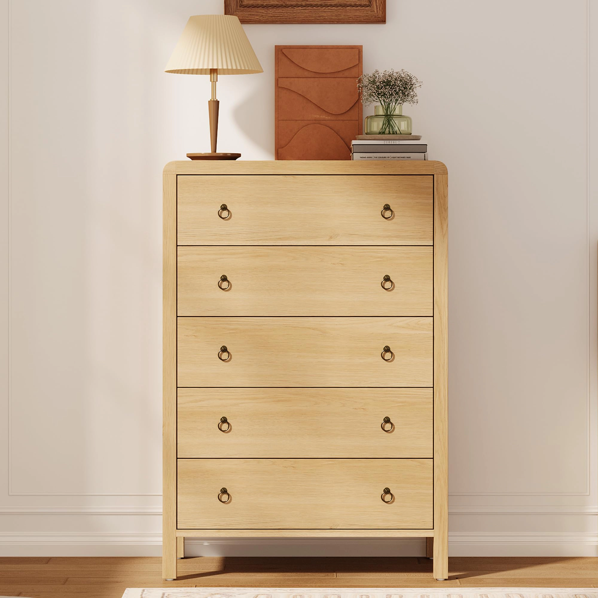 5 Drawer Dresser for Bedroom, 47" Tall Storage Cabinet, Nightstand with Large Clothes Organizer