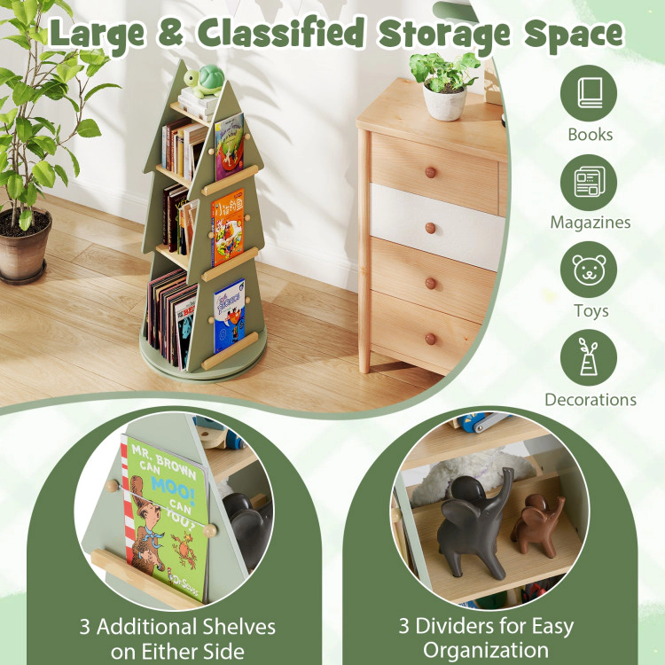 Hivvago 4 Tier Tree Shape Kids Rotating Bookshelf 360Â° Display Rack Storage Organizer-Green