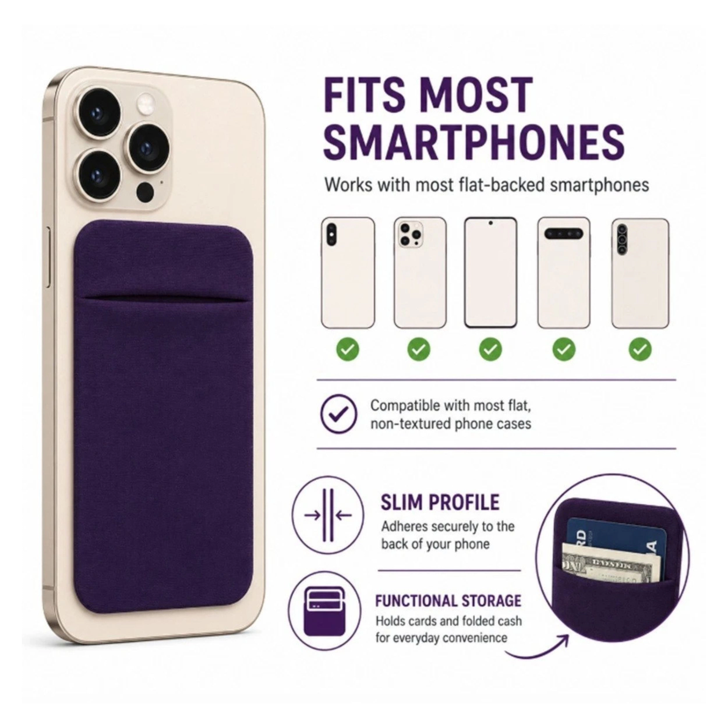 Home Collection Stick On Phone Wallet Card Holder Slim Adhesive Pocket