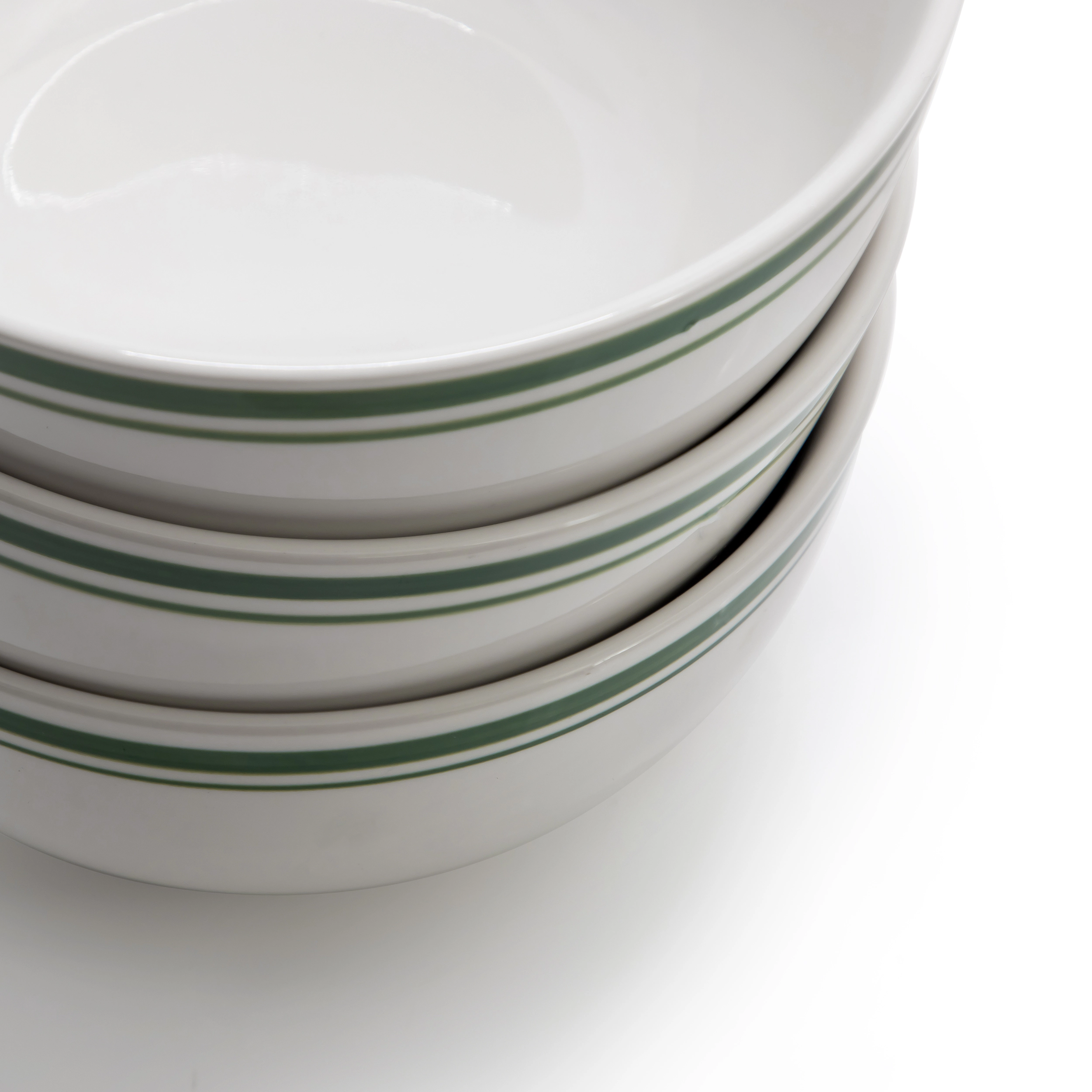 Gibson Home Hometown Diner 8 Piece 6 Inch Round Ceramic Cereal Bowl Set with Green Band
