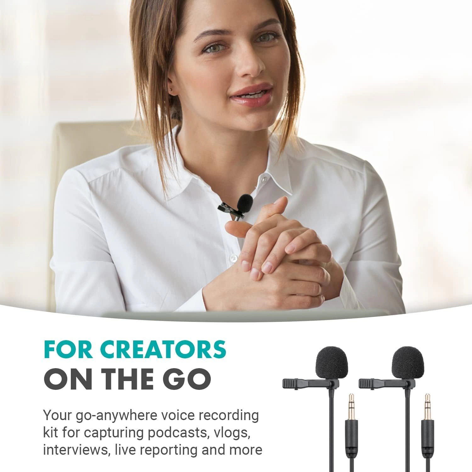 Movo VersaLav-V2 Lavalier Microphone Set for Smartphones, Computer, DSLR or Mirrorless Camera with Two Lapel