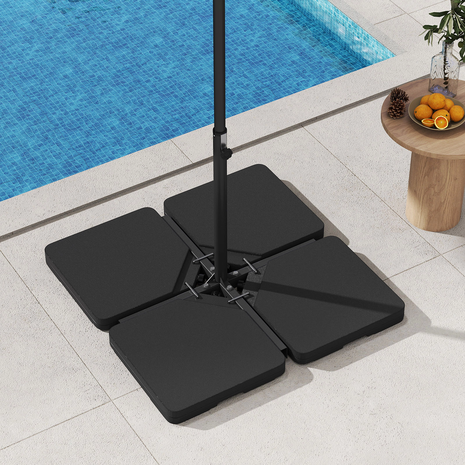 SlickBlue HDPE 4 Piece Umbrella Base Set with Locking Hooks for Cross Base Black