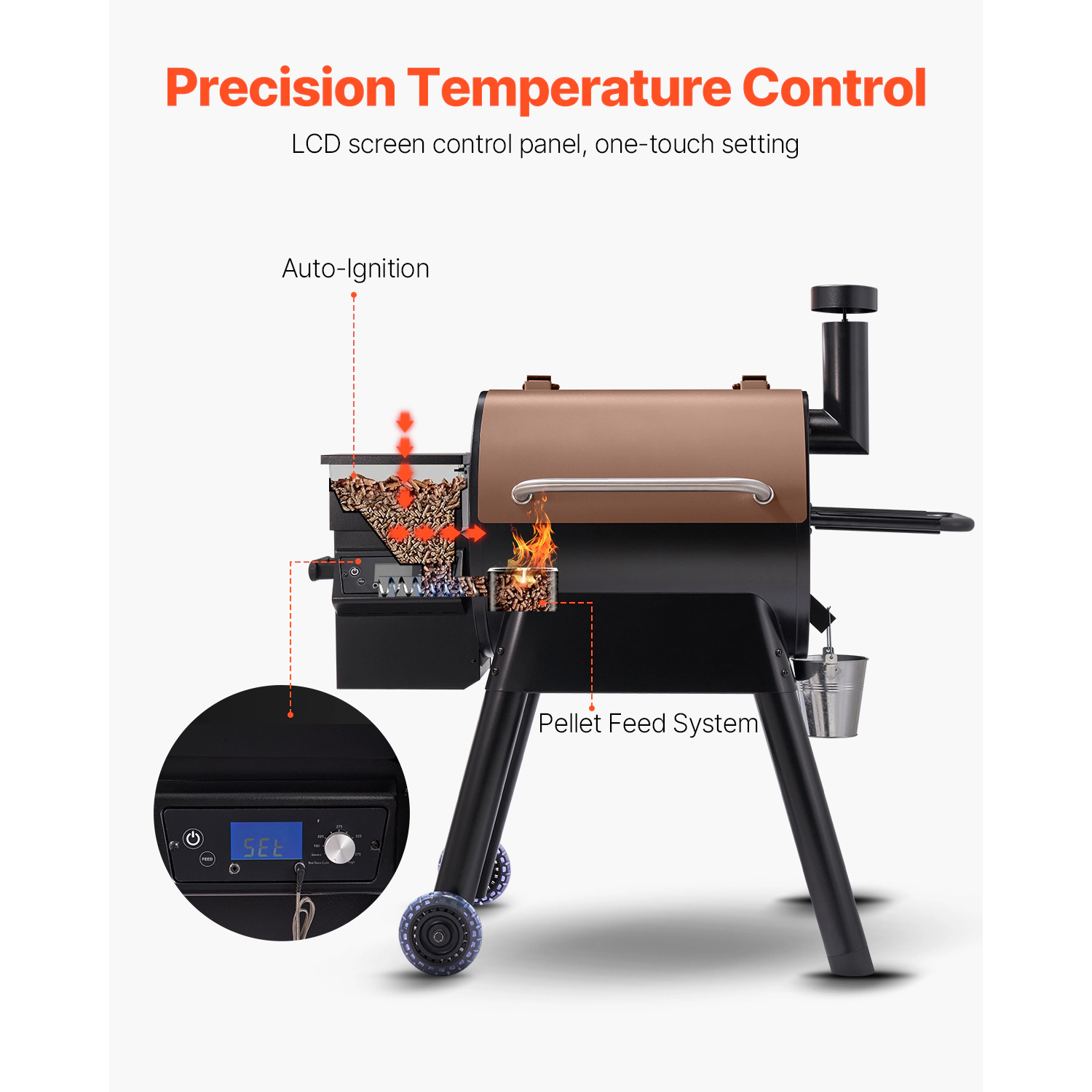 HONGGE Wood Pellet Grill Smoker 8 in 1 BBQ Grills for Outdoor Cooking 575 Square Inches Cook Area Electric Grill Smoker
