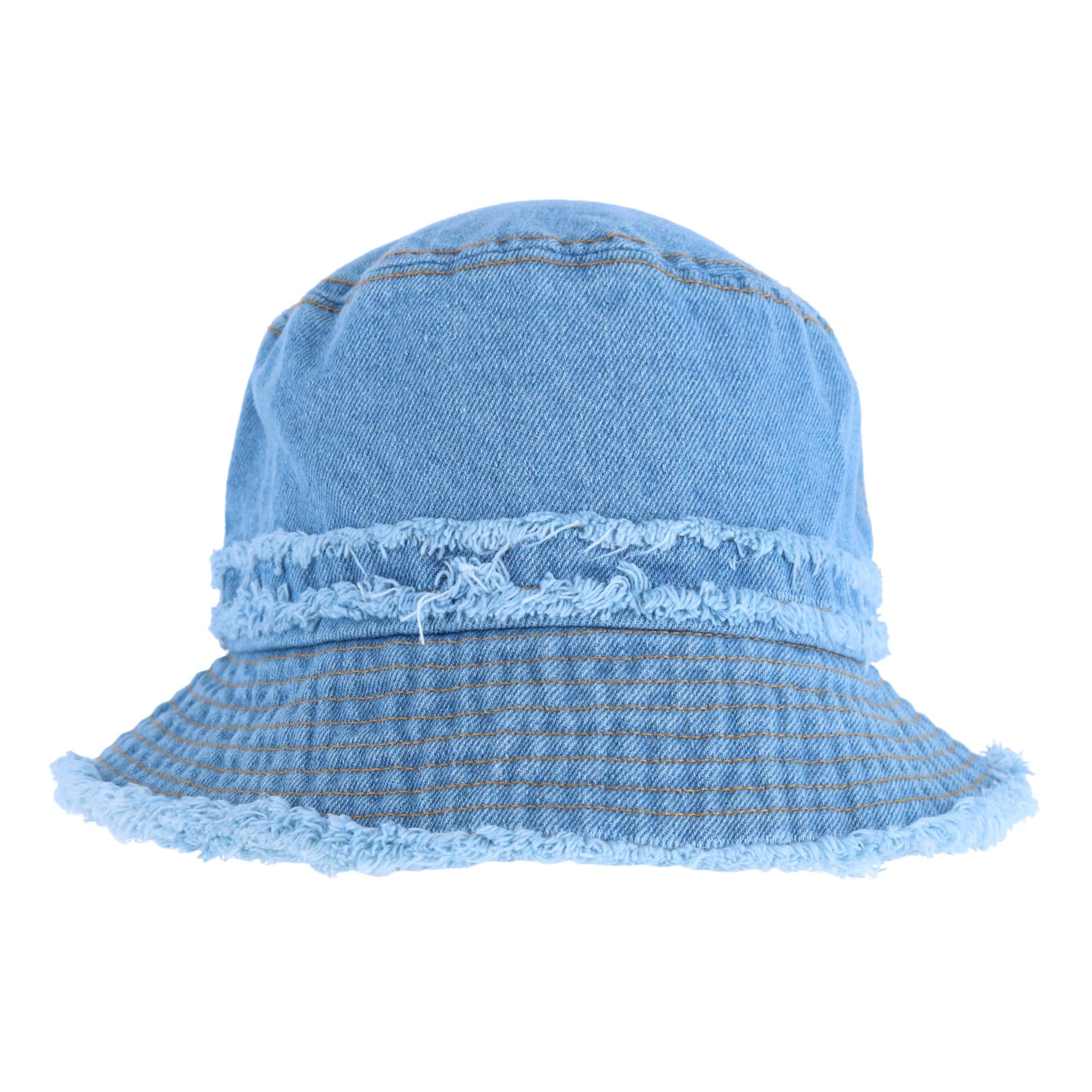 David & Young Women's Distressed Denim Bucket Hat with Frayed Edges