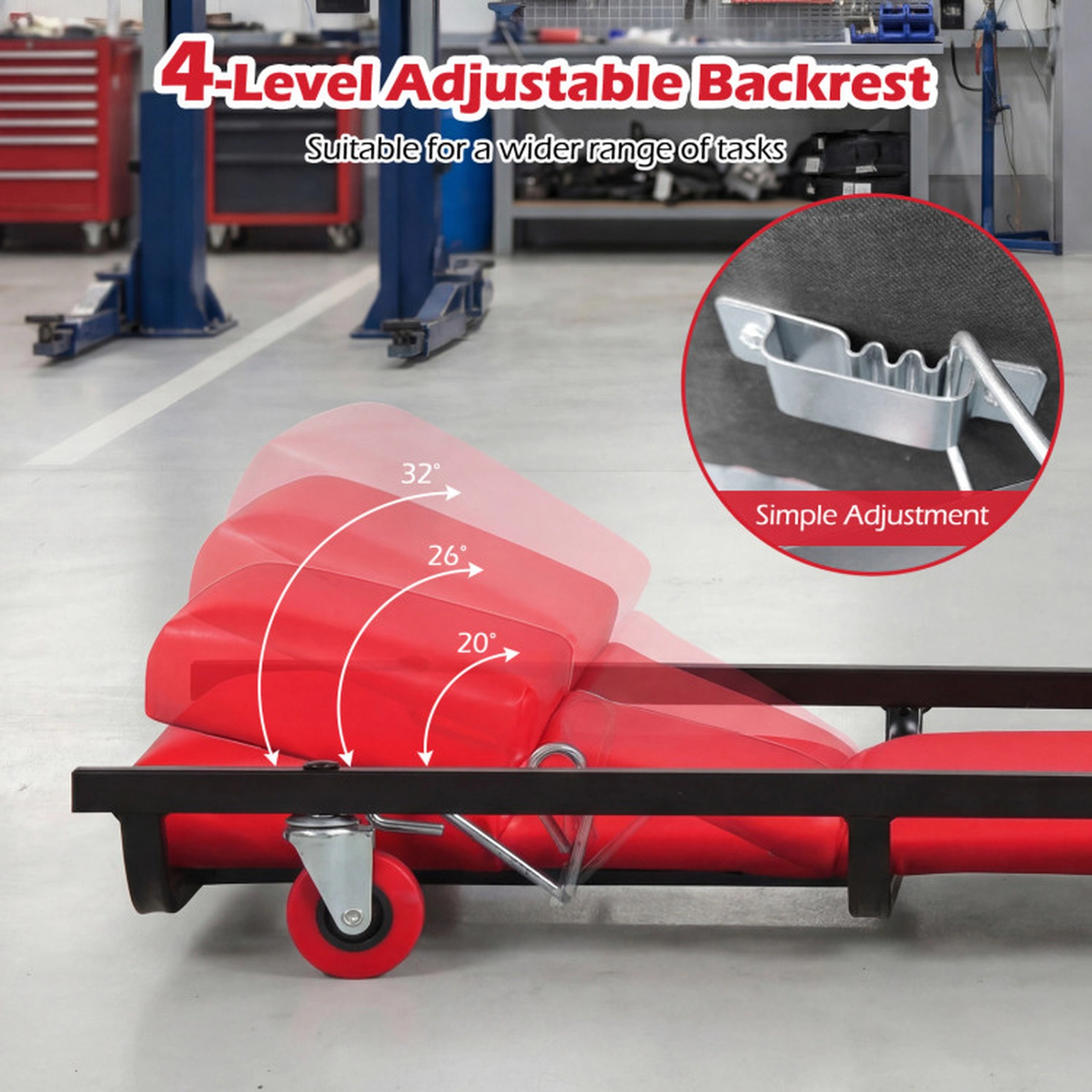 SUGIFT 40-in 250-lb Capacity Low Profile Rolling Creeper with 4-Position Backrest and Padded Headrest