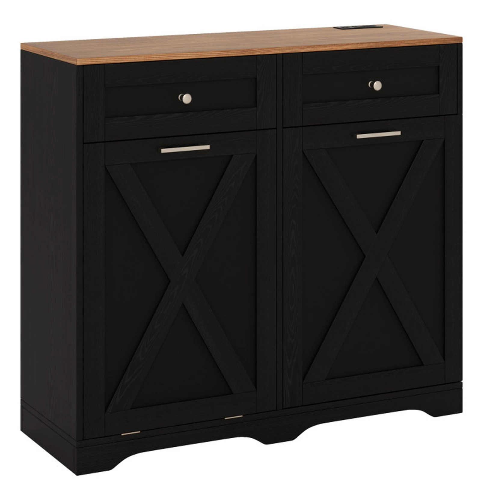 SUGIFT 39.5-in Black 100-lb Top Tilt Out Trash Can Cabinet with 2 Outlets 2 USB Ports and Adjustable Shelf