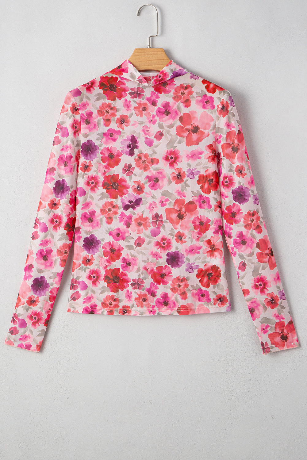 Threaded Pear Women's Rosalie Floral Long Sleeve Slim Fit Mesh Top