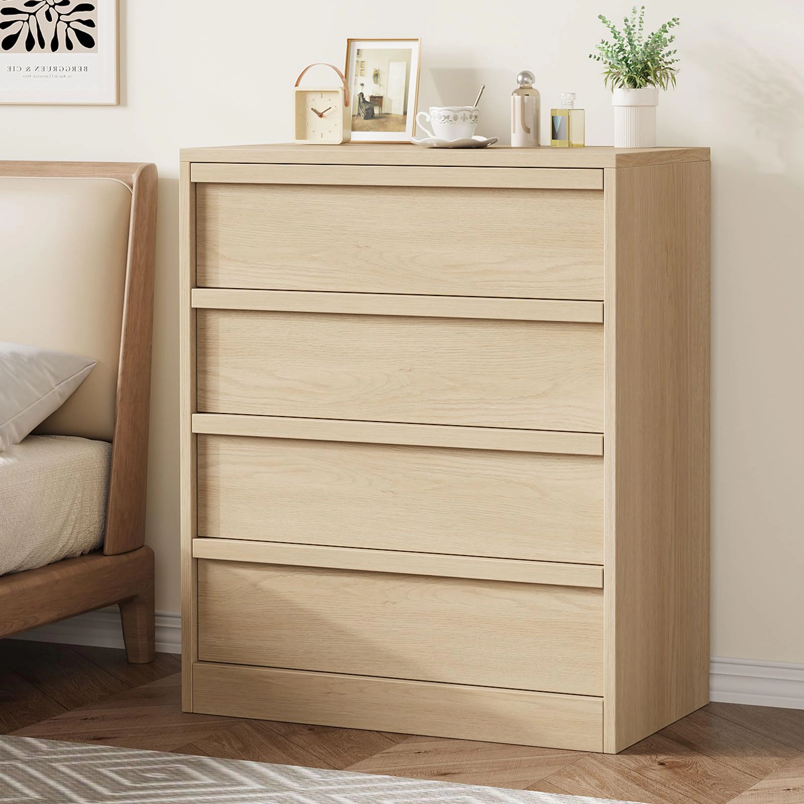 4 Drawer Tall Dresser Nightstand, Modern Small Chest with Storage for Bedroom, Nursery or Entryway