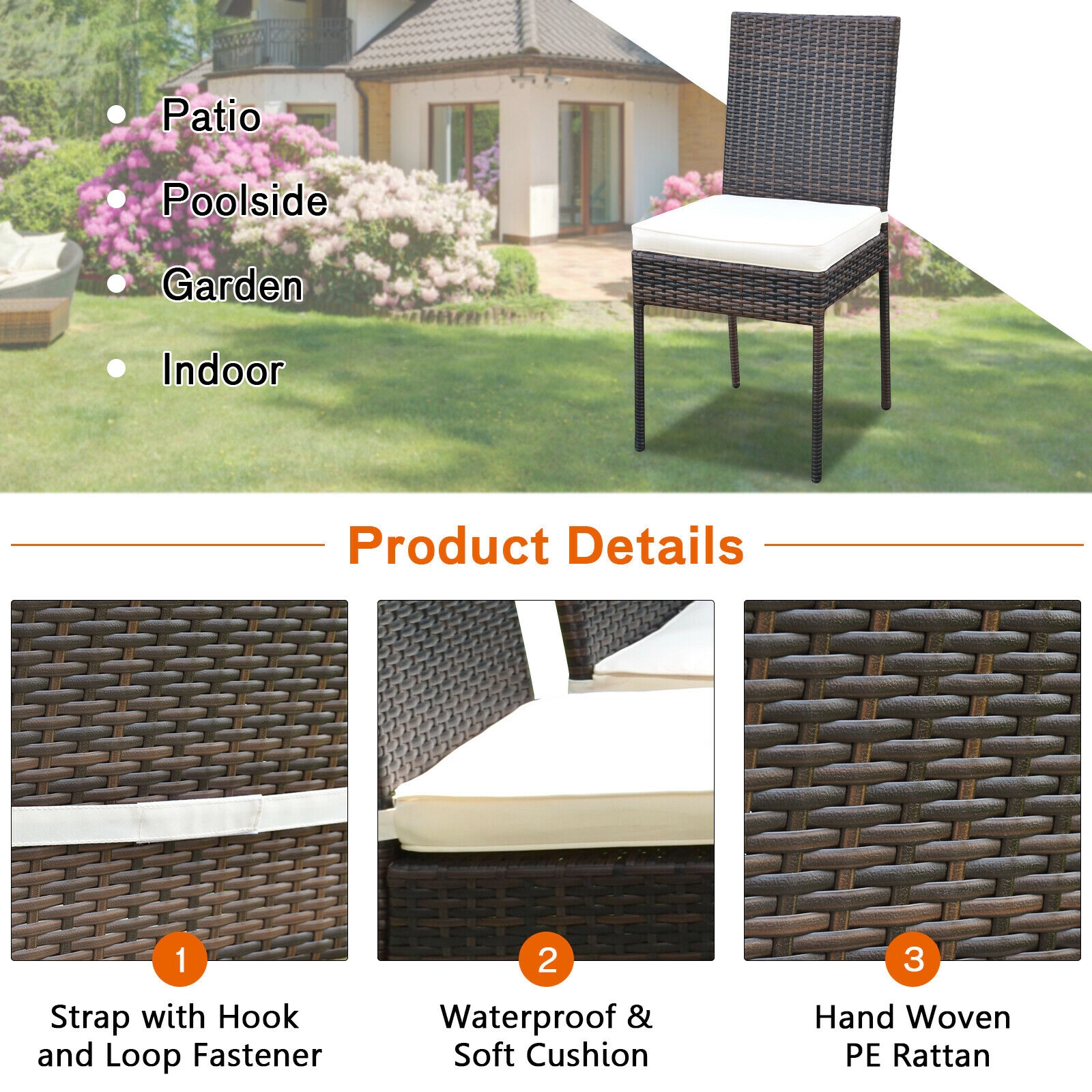 SUGIFT 5-Piece Outdoor Rattan Dining Set, Tempered Glass Table and 4 Cushioned High-Back Chairs