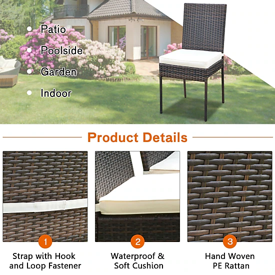 LJG 5 Pieces Rattan Dining Set Glass Table High Back Chair