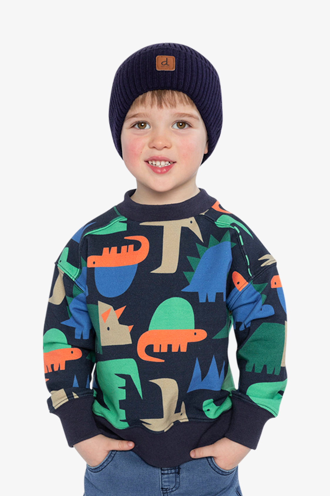 Deux par Boys Fleece Crewneck Dinosaur Print Sweatshirt