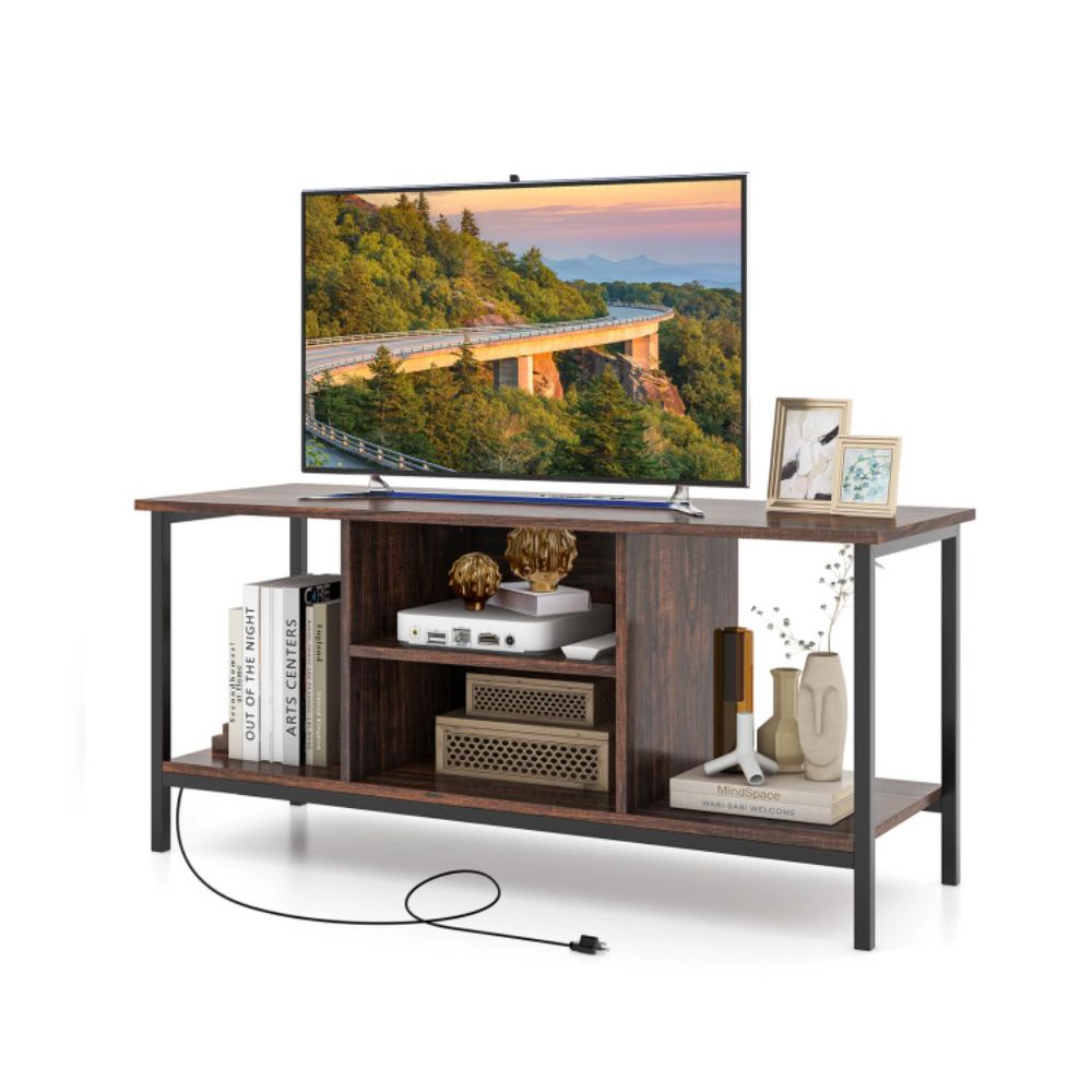 Hivvago Tv Stand Entertainment Center With Open Storage Shelves And Power Outlets To 50 Inches-Rustic Brown