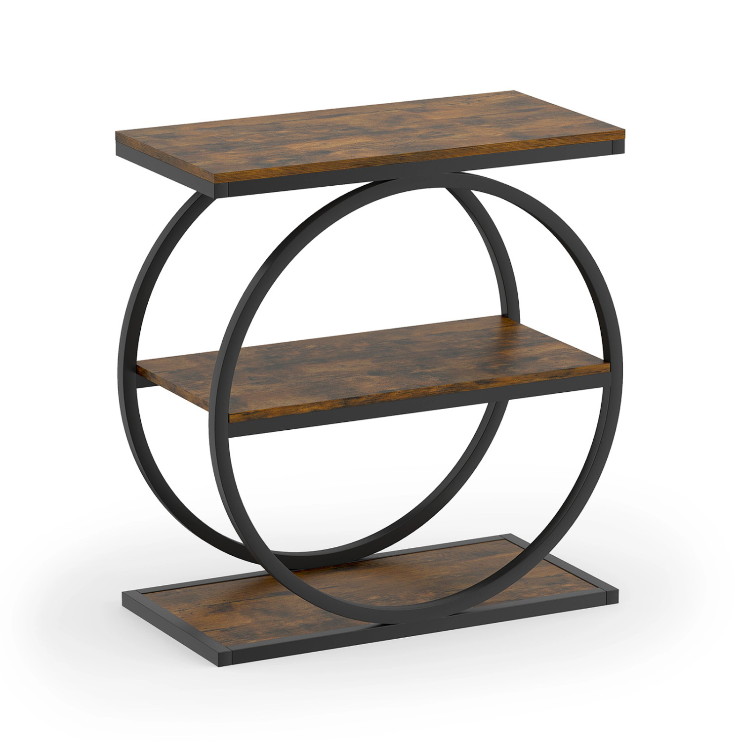 LJG Industrial Faux Marble Side Table with Metal Frame for Living Room Bedroom