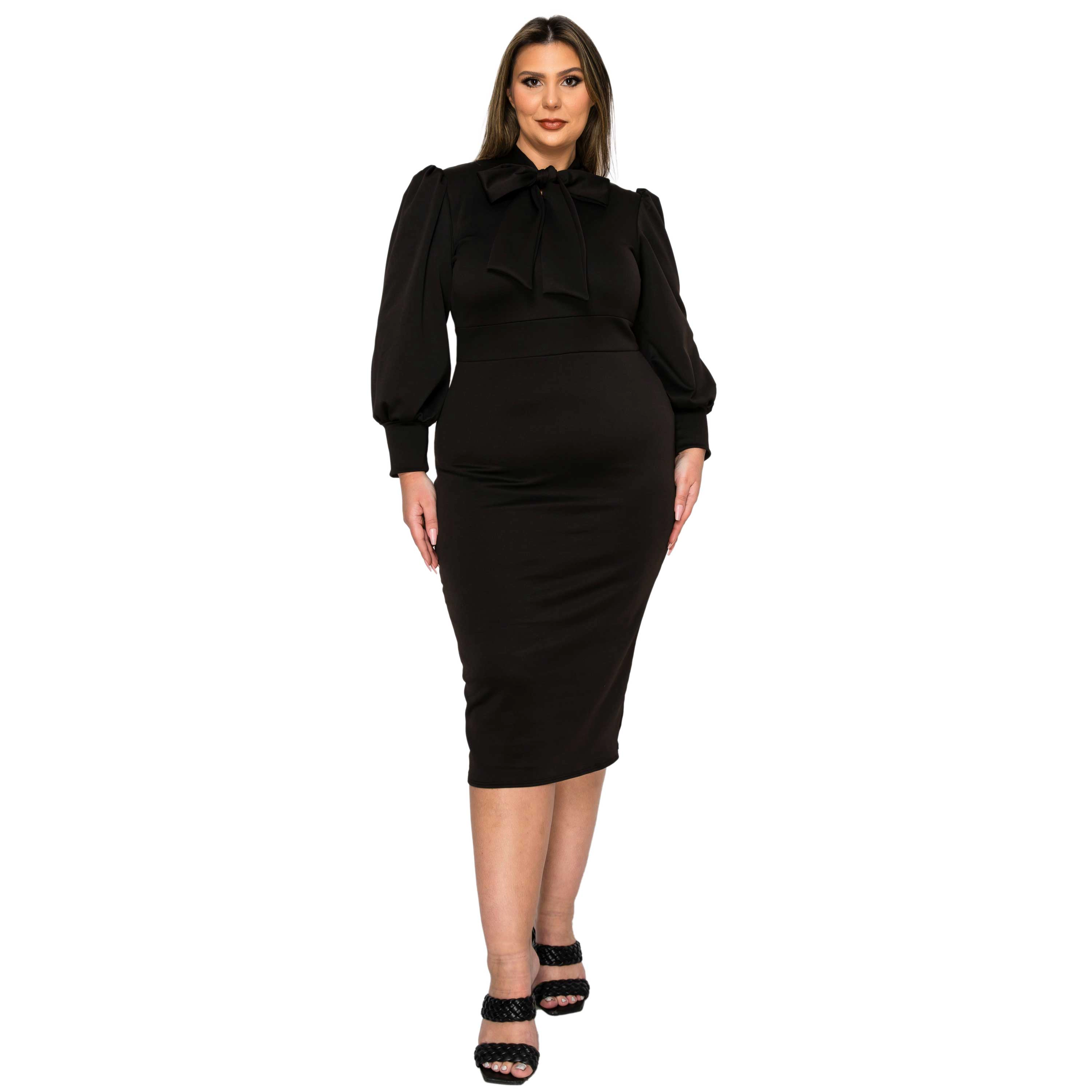 L I V D Women's Plus Anastasia Tie Neck Dress