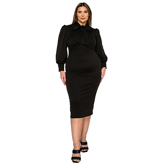 L I V D Women's Plus Size Anastasia Tie Neck Dress