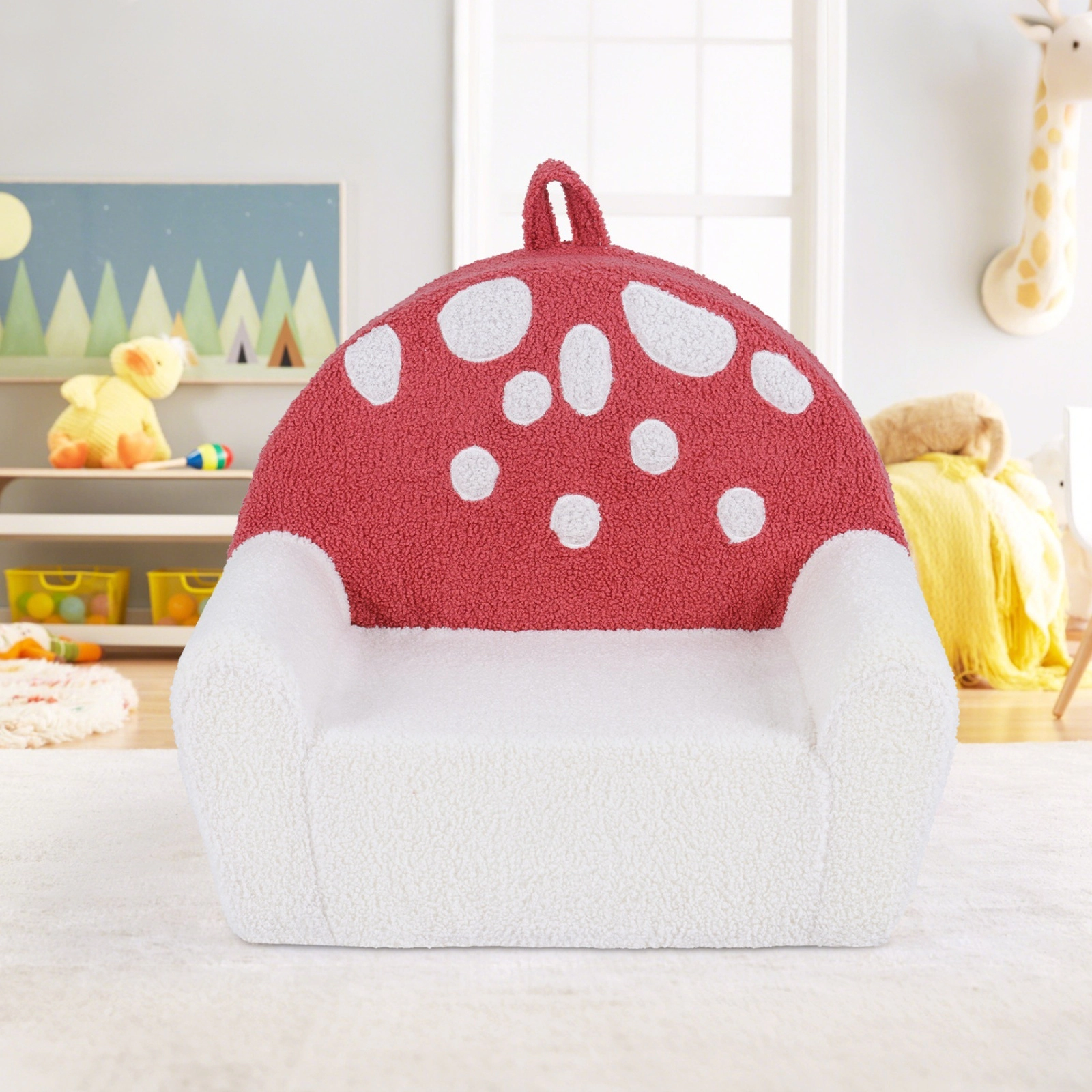 SUGIFT Toddler Foam Chair, Beige Teddy Fleece, Side Pocket, Washable Cover
