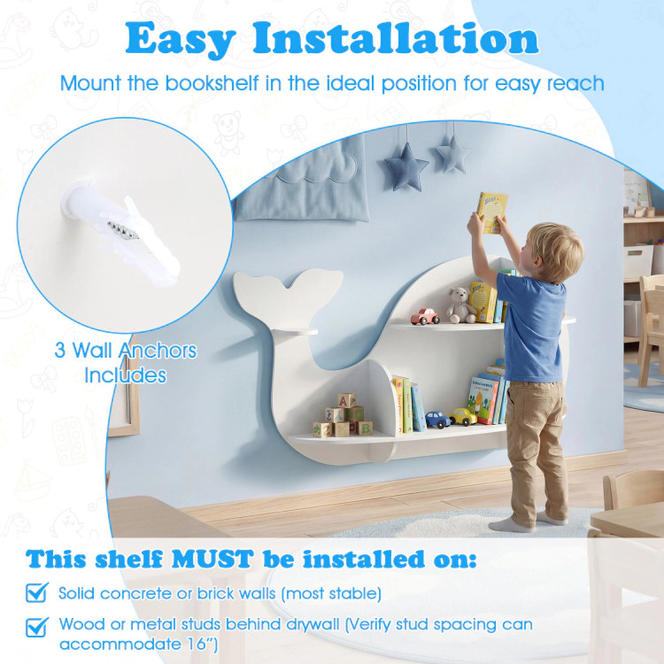Hivvago Unique Dolphin Shelves for Floating Wall Mounted Storage