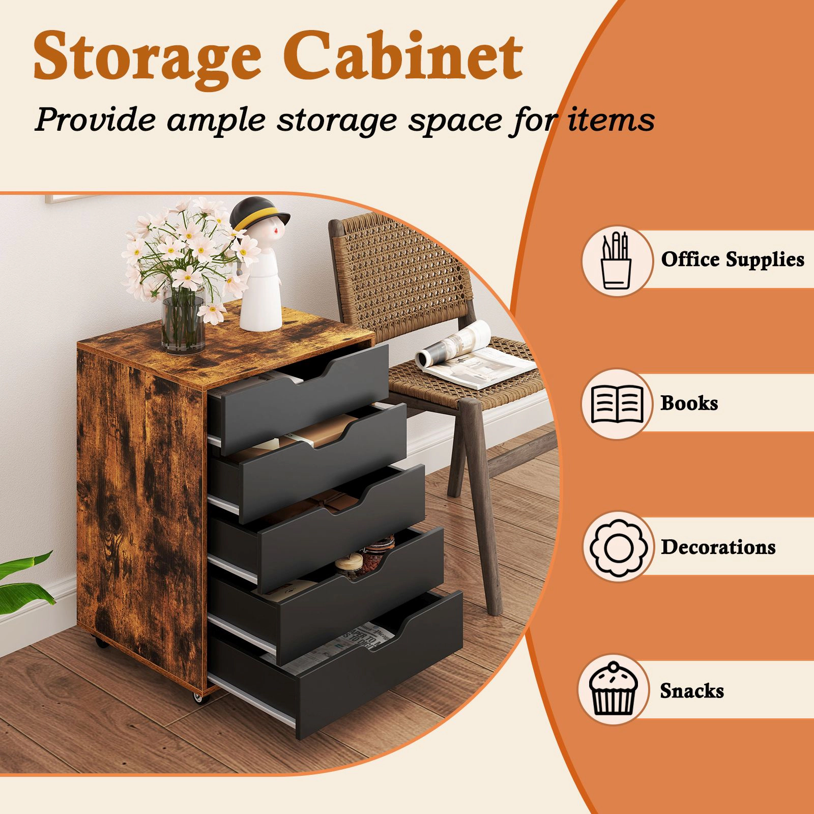 SlickBlue Office Storage Cabinet with Wheels & Spacious Drawer Organization