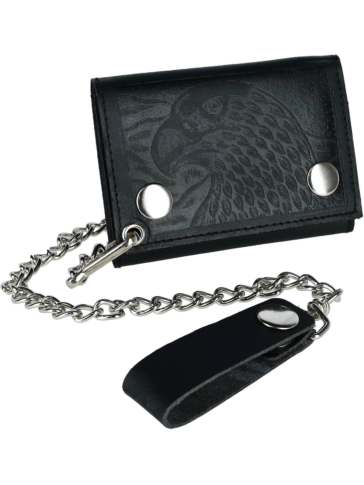 CTM Men's Leather Eagle Imprint Trifold Chain Wallet
