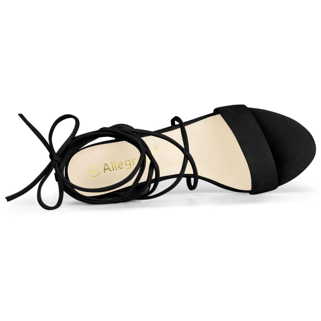 BLISSFUL STEP Women Faux Suede Lace Up Block High Heels Slingback Sandals