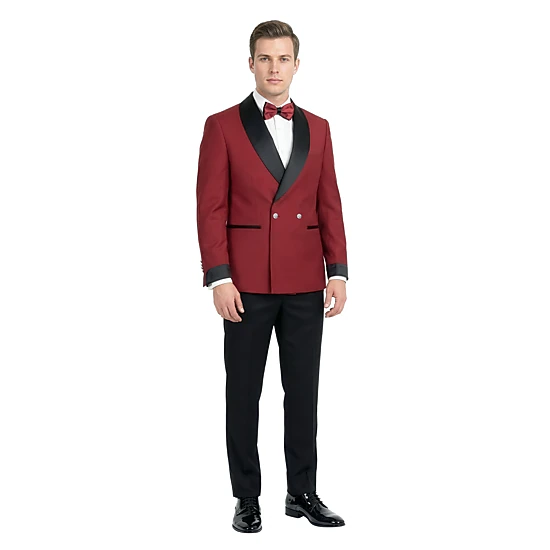 Tazzio Mens Satin Cuffed Sleeve Double Breasted Tuxedo 2pc Set, Skinny-Fit