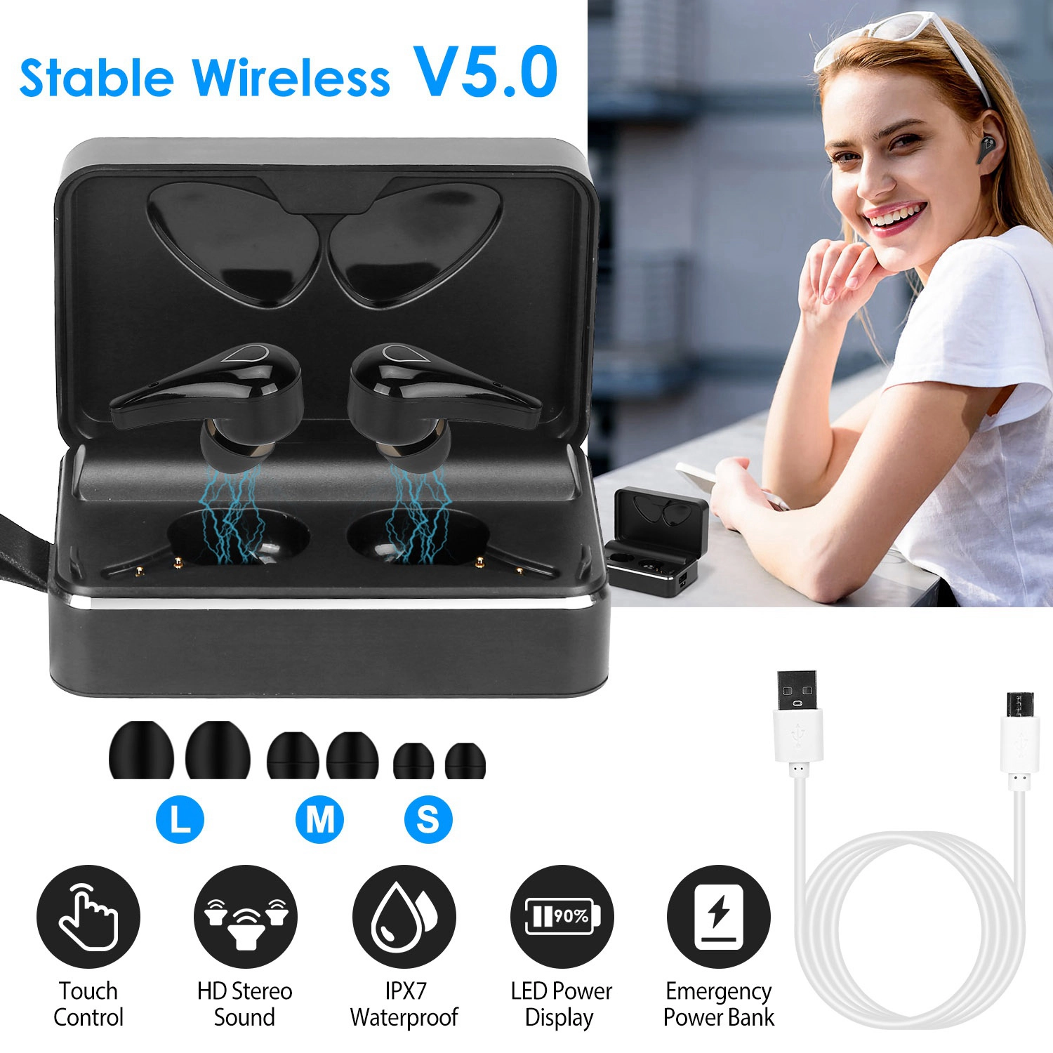GBruno Wireless V5.0 Earbuds With Charging Case