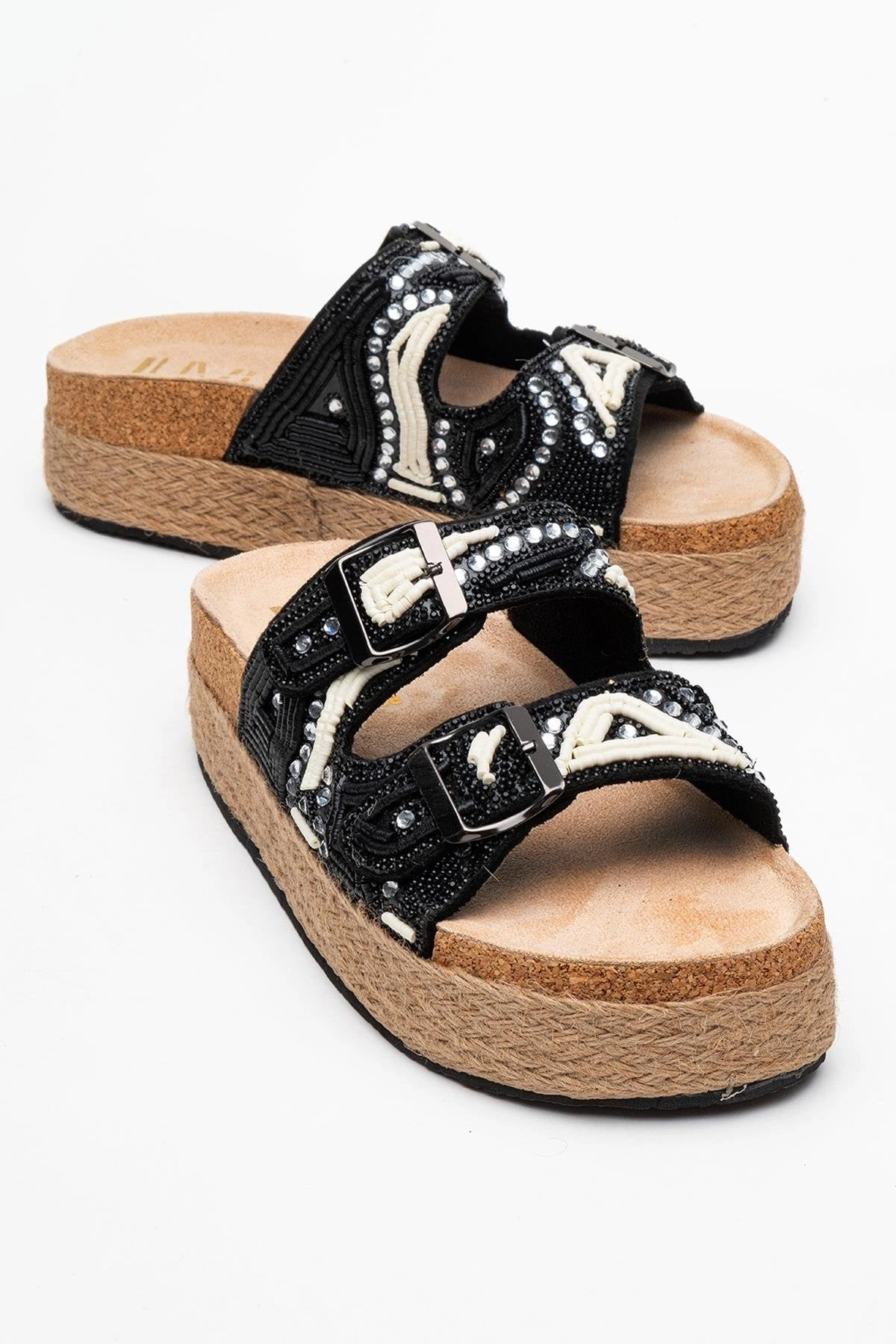 Prologue Shoes Womens Bobby Beaded Straw Platform Slide Sandal