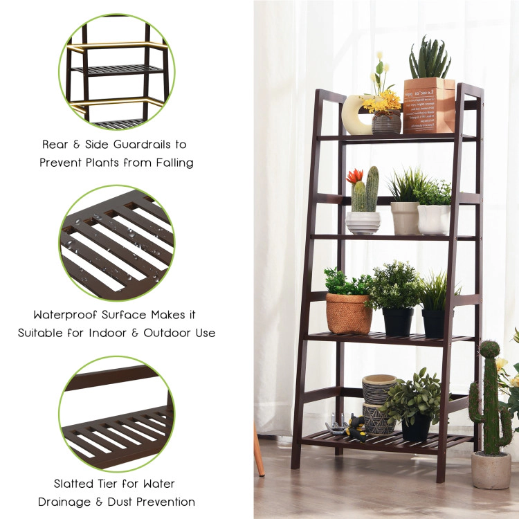 Hivvago 4-Tier Bamboo Plant Rack with Guardrails Stable and Space-Saving