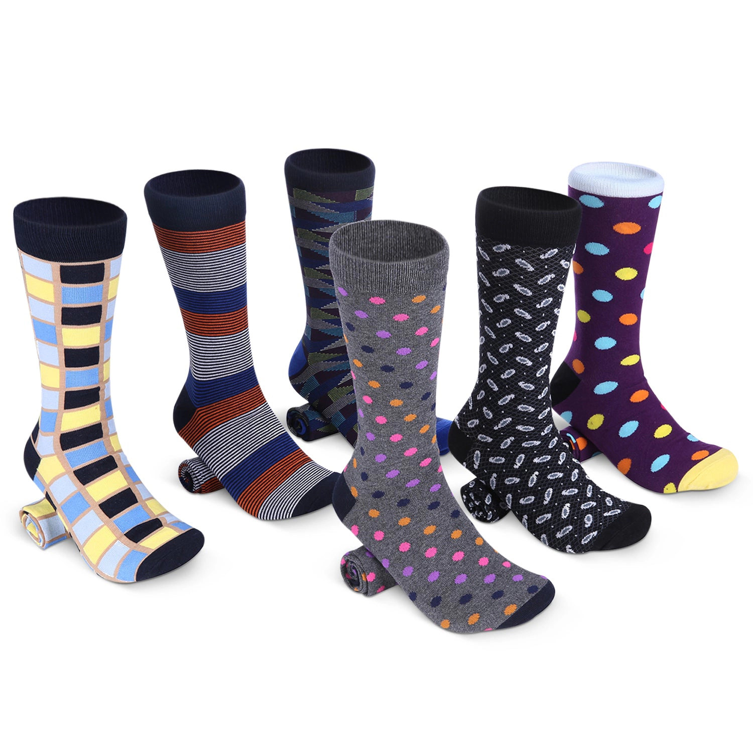 Mio Marino Men's Fashion Patterned Cotton Blend Dress Socks 6-Pack Gift Set